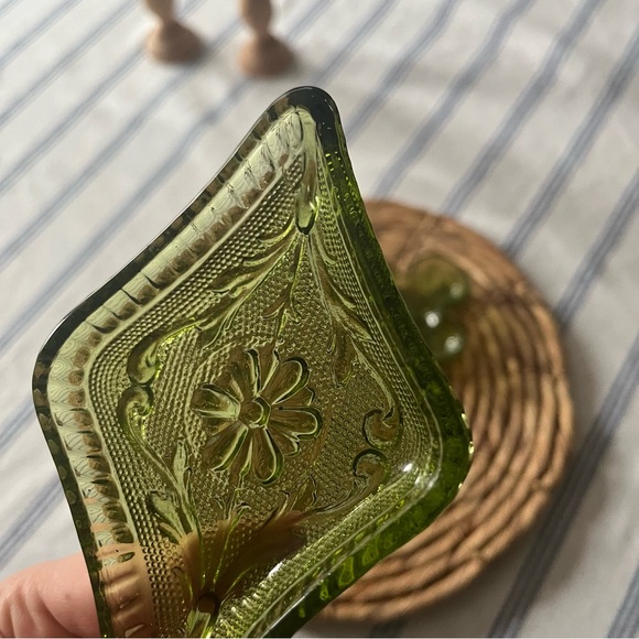 INDIANA GLASS PLAYING CARD DISH SET VINTAGE GREEN - Picture 6 of 6